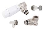 kit complet robinet de radiateur thermostatique equerre 15x21 finition nickele/blanc boite brochable 1 kit