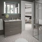 Meuble FUSSION CHROME 1000 3 tiroirs TAUPE BRILLANT 997 x 868 x 450 mm