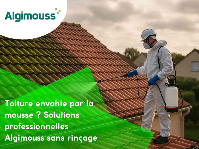 Toiture envahie par la mousse ? Solutions professionnelles Algimouss sans rinçage
