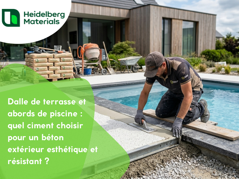 Dalle de terrasse et abords de piscine : quel ciment choisir pour un béton extérieur esthétique et résistant ?