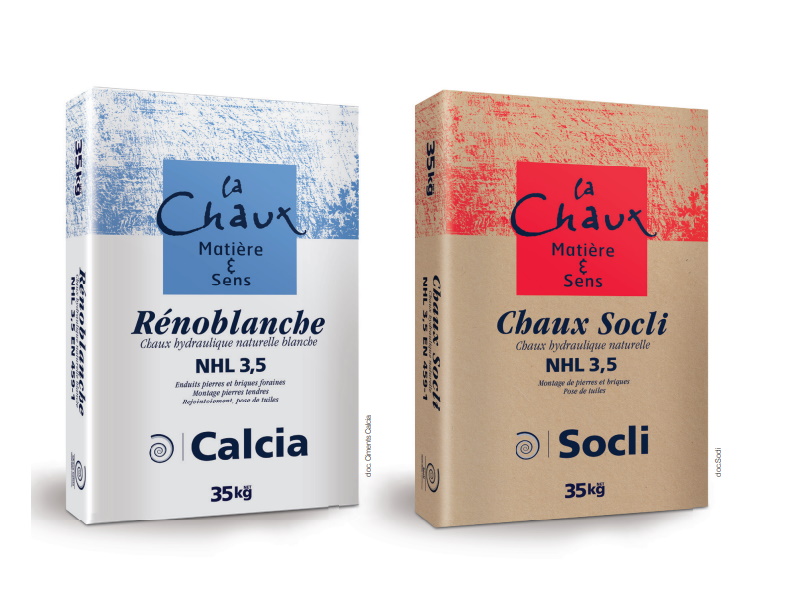 Les nouveaux sacs de chaux Calcia et Socli font la part belle à la matière et aux sens de la chaux !