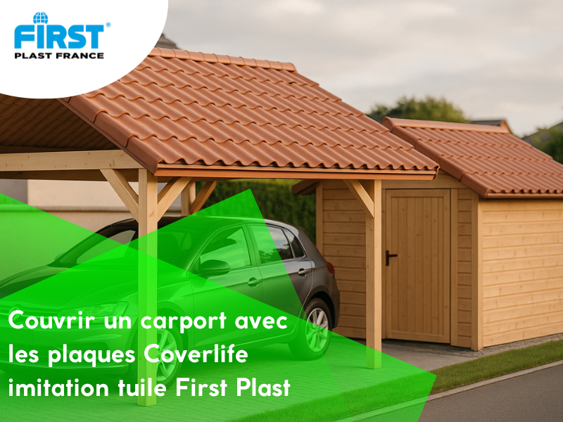 Couvrir un abri de jardin ou un carport avec les plaques Coverlife imitation tuile First Plast