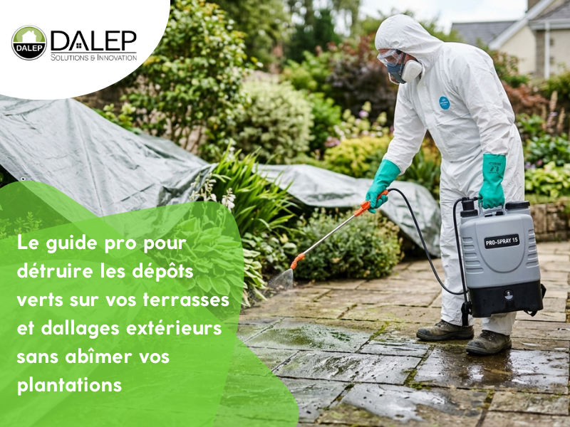 Traitement des dépôts verts sur terrasse avec le DALEP UC éco·R : protocole de protection et sécurité pro