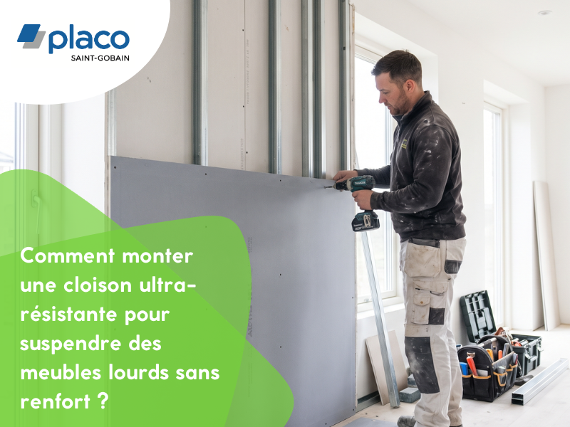 Comment monter une cloison ultra-résistante pour suspendre des meubles lourds sans renfort ?