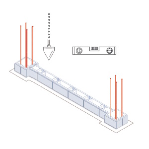 Élévation de la clôture : première rangée du muret